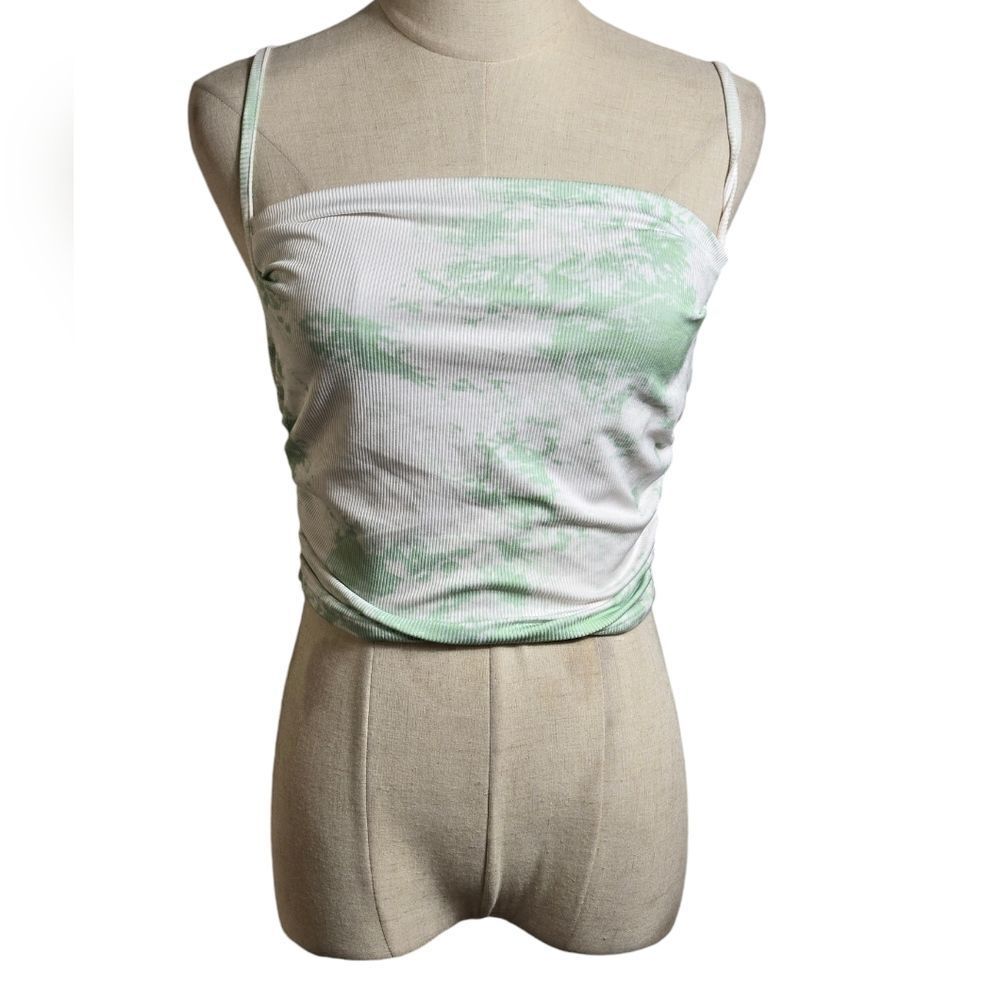 Princess Polly Green and White Stretch Ruched Crop Top Tank